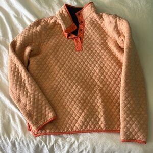 Marine Layer Corbett quilted pullover orange sherbet and blue color, size small